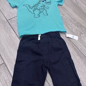 Blue Dinosaur T-Shirt and Navy Shorts Set
